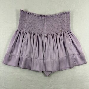 Natural Life Lavender Purple Smocked High Waist Skort Medium Satin Feel Boho